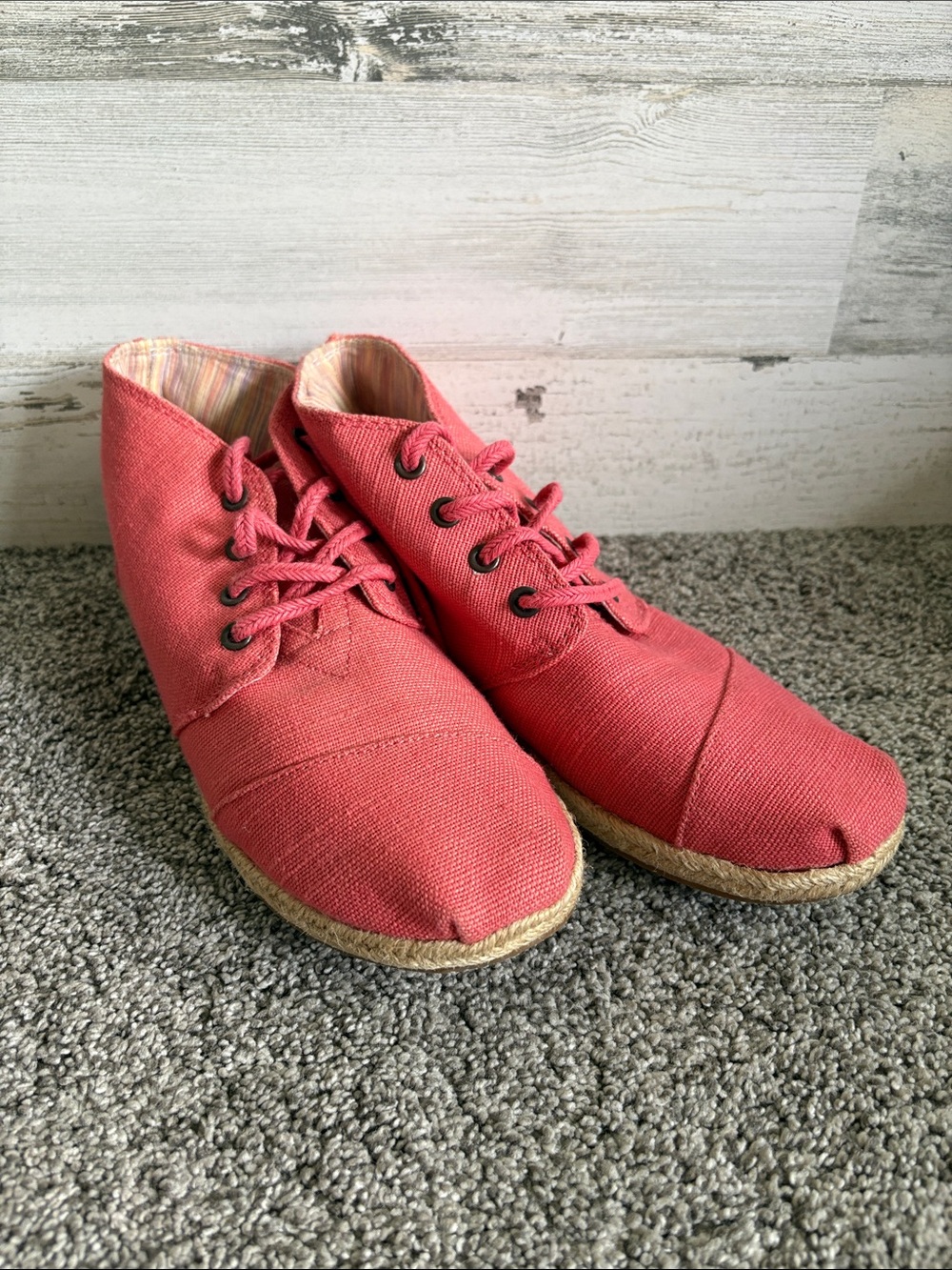 Toms Coral Canvas Lace-Up Espadrille Shoes